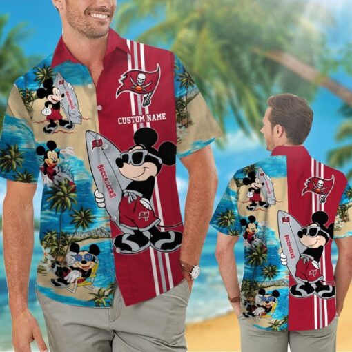 Tampa Bay Buccaneers Mickey Name Personalized Short Sleeve Button Up Tropical Hawaiian Shirt
