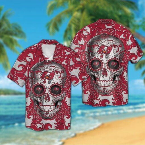 Tampa Bay Buccaneers Sugarskull Short Sleeve Button Up Tropical Hawaiian Shirt