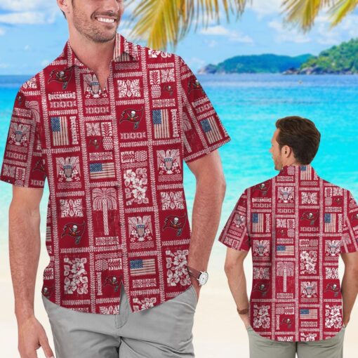 Tampa Bay Buccaneers Summer Commemorative Short Sleeve Button Up Tropical Hawaiian Shirt