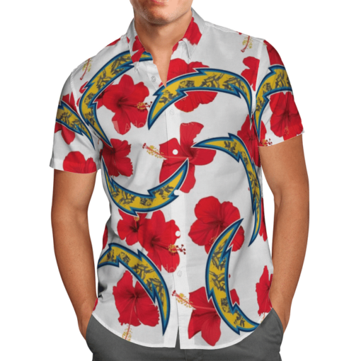 LOS ANGELES CHARGERS NFL FOOTBALL red flower HAWAIIAN SHIRT