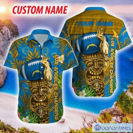 Los Angeles Chargers NFL Hawaiian Shirt Leaf Logo Angry For Men And Women Gift Fans Custom Name