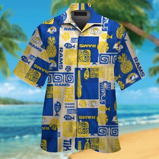 Los Angeles Rams Short Sleeve Button Up Tropical Hawaiian Shirt HHW010