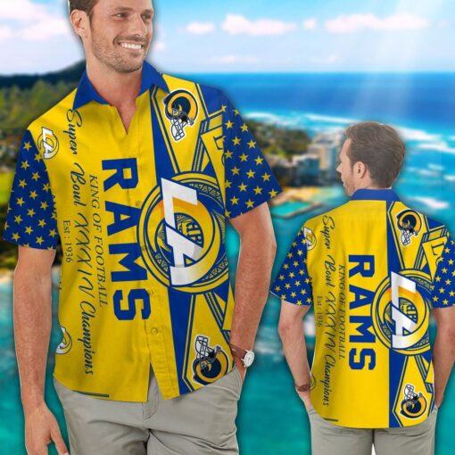 Los Angeles Rams Short Sleeve Button Up Tropical Hawaiian Shirt