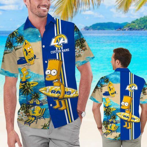 Los Angeles Rams Simpsons Name Personalized Short Sleeve Button Up Tropical Hawaiian Shirt