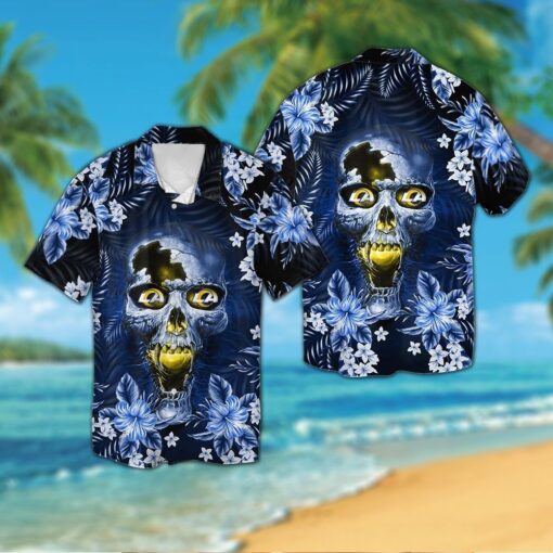 Los Angeles Ramsskull Short Sleeve Button Up Tropical Hawaiian Shirt HHW02