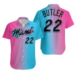 Miami Heat Jimmy Butler 22 Nba 2024 City Edition Split Pink Blue Jersey Inspired Style hot Hawaiian Shirt
