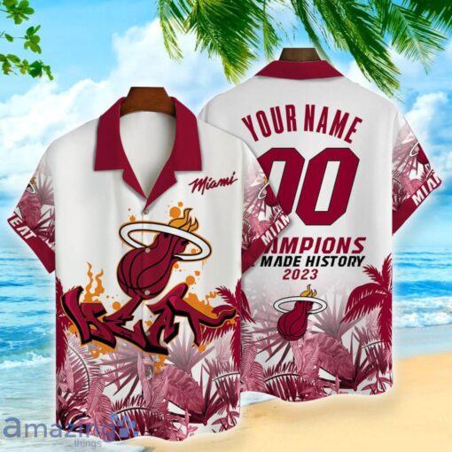 Miami Heat NBA Champions Pattern Custom Name And Number Short Sleeve 3D Hawaiian Shirt Summer Gift