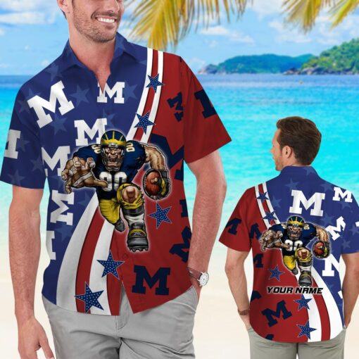 Michigan Wolverines American Flag Personalized Floral Tropical Hawaiian Shirts