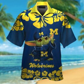 Michigan Wolverines Baby Yoda Short Sleeve Button Up Tropical Hawaiian ShirtMichigan Wolverines Baby Yoda Short Sleeve Button Up Tropical Hawaiian Shirt