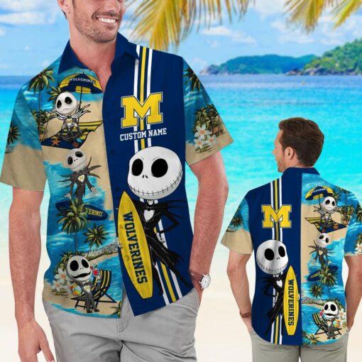 Michigan Wolverines Jack Skellington Name Personalized Tropical Hawaiian Shirt