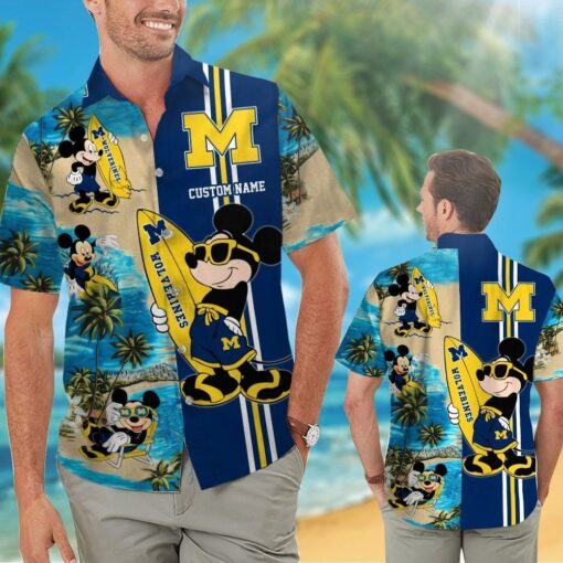 Michigan Wolverines Mickey Name Personalized Tropical Hawaiian Shirt