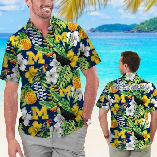Michigan Wolverines Name Personalized Parrot Floral Tropical Hawaiian Shirt