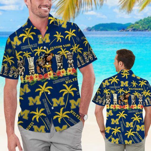 Michigan Wolverines Name Personalized Tropical Hawaiian Shirt