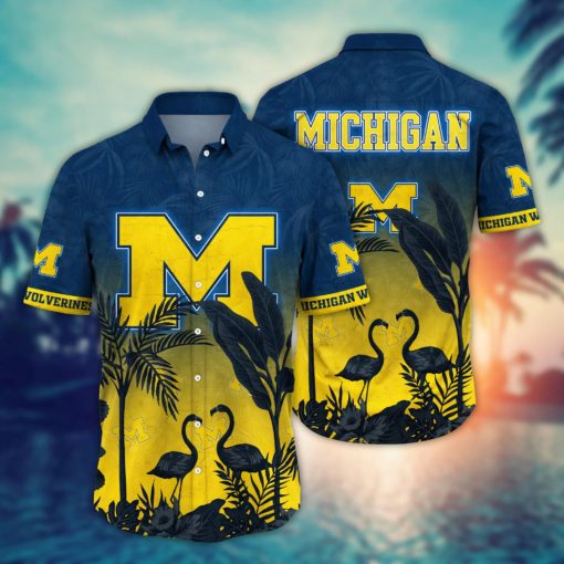 Michigan Wolverines NCAA Hawaiian Shirt Sunningtime Aloha Shirt