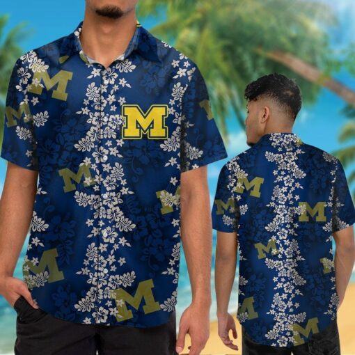 Michigan Wolverines Short Sleeve Button Up Tropical Hawaiian Shirt VER017