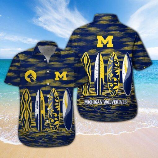 Michigan Wolverines Short Sleeve Button Up Tropical Hawaiian Shirt VER020