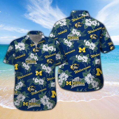 Michigan Wolverines Short Sleeve Button Up Tropical Hawaiian Shirt VER03