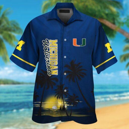 Michigan Wolverines Short Sleeve Button Up Tropical Hawaiian Shirt VER04