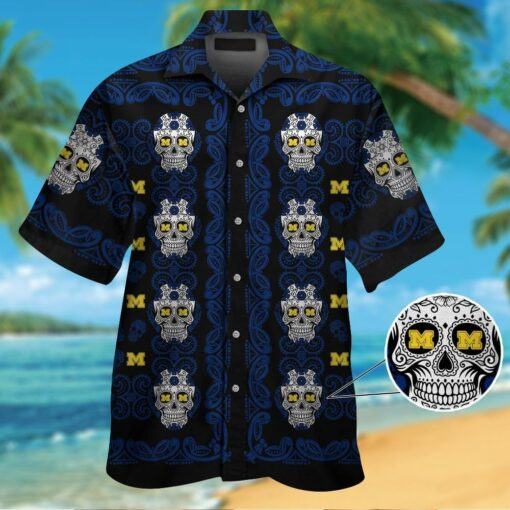 Michigan Wolverinesskull Short Sleeve Button Up Tropical Hawaiian Shirt