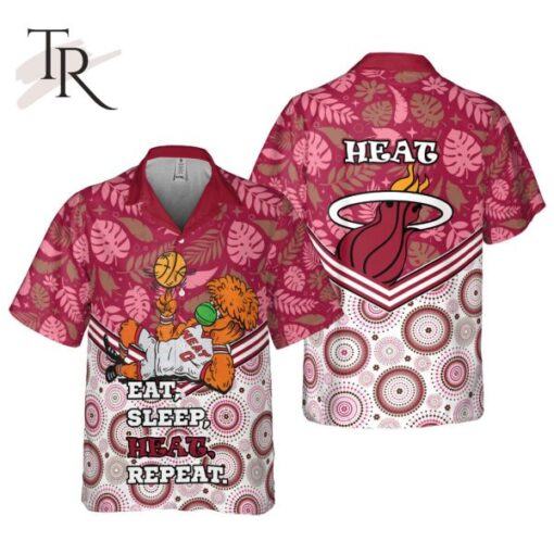 NBA Miami Heat Eat Sleep Heat Repeat Flower Pattern Print Hawaiian Shirt