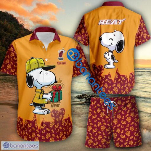 NBA Miami Heat Snoopy Gift Boyfriend And Girlfriend Combo Hawaiian Shirt And Short AOP