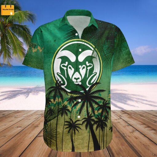 NCAA Colorado State Rams Coconut Tree Green Gold Hawaiian Shirt