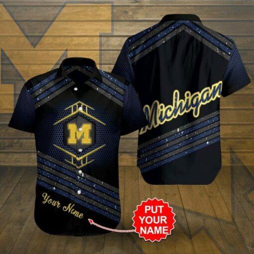 NCAA Michigan Wolverines Custom Name Black Hawaiian Shirt