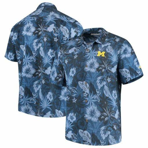 NCAA Michigan Wolverines Navy Blue Flowers Hawaiian Shirt