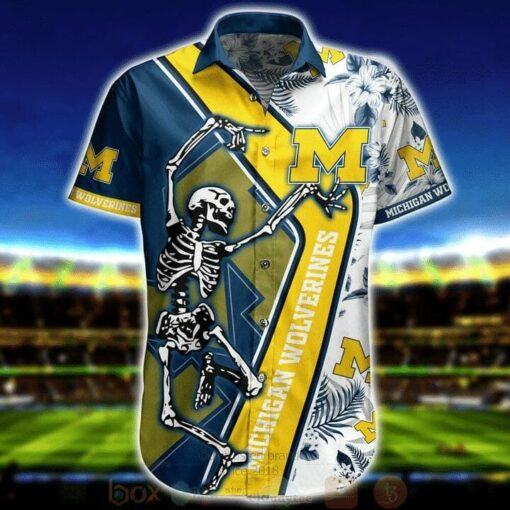 NCAA Michigan Wolverines Skellington Maize White Hawaiian Shirt