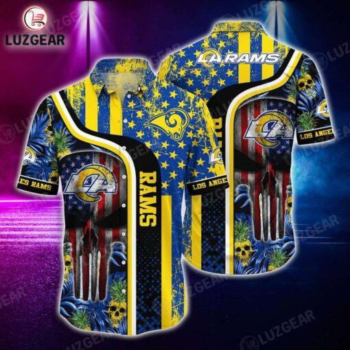 NFL Los Angeles Rams Graphic Tropical Punisher Skull Hawaiian Shirt