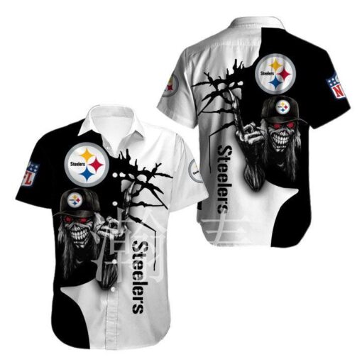 NFL Pittsburgh Steelers Button Up Shirt Iron Maiden Hawaiian Shirt