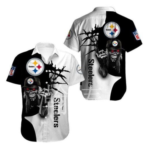 Nfl Pittsburgh Steelers Button Up Shirt Iron Maiden Trendy Hawaiian Shirt Aloha Shirt