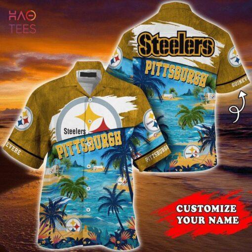 NFL Pittsburgh Steelers Custom Name Beach Blue Hawaiian Shirt