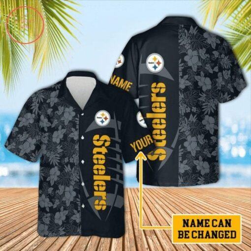 NFL Pittsburgh Steelers Custom Name Light Black Flower Hawaiian Shirt