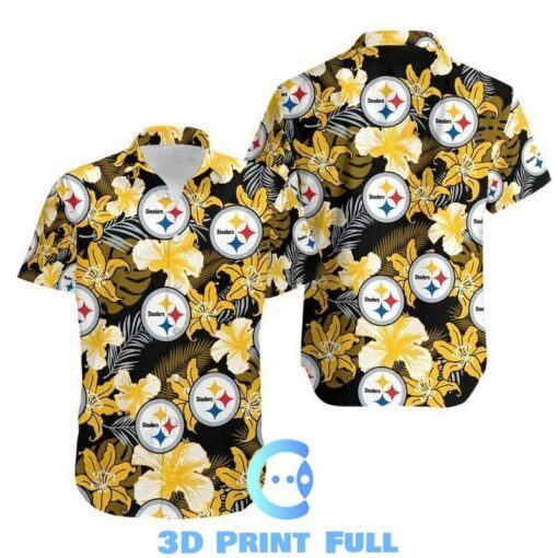 NFL Pittsburgh Steelers Flower Hawaii All Over Print Shirt