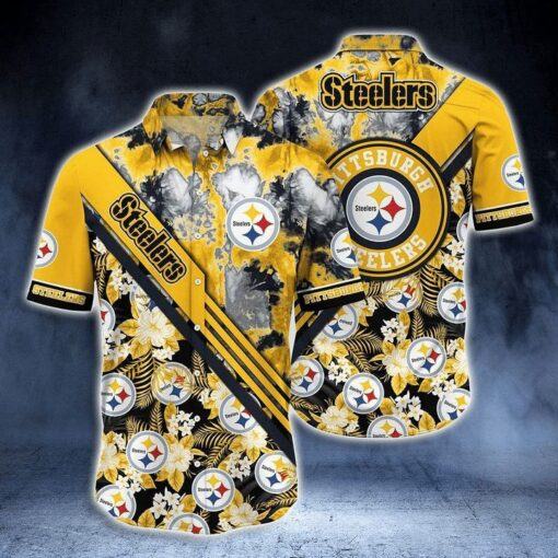NFL Pittsburgh Steelers Golden Smoke Black Hawaiian Shirt