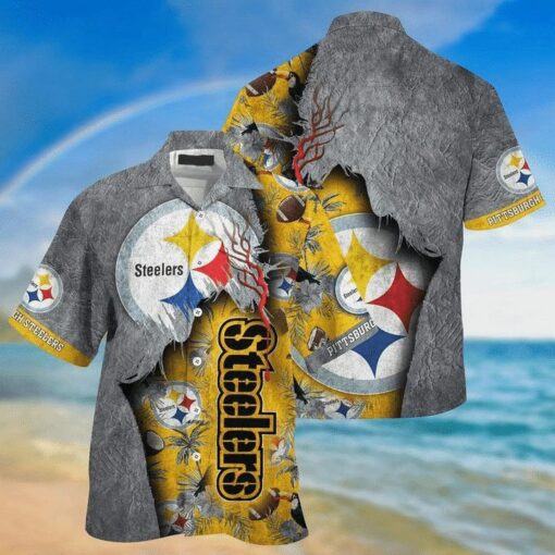 NFL Pittsburgh Steelers Grey Golden Big Logo Hawaiian Shirt