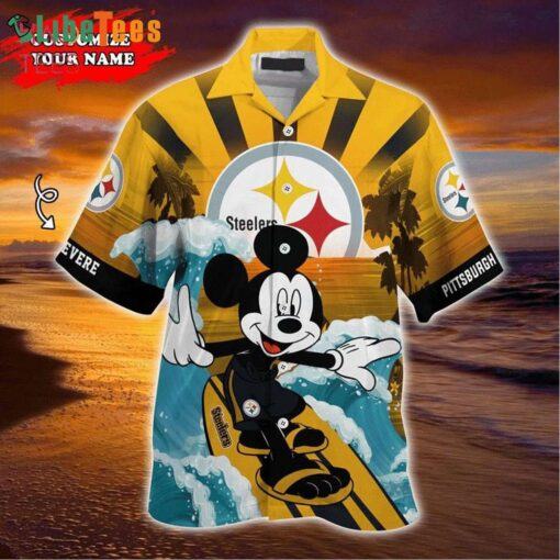 NFL Pittsburgh Steelers Logo Mickey Mouse Surfboard Steelers Hawaiian Shirt Perfect Gifts For Your Loved Ones