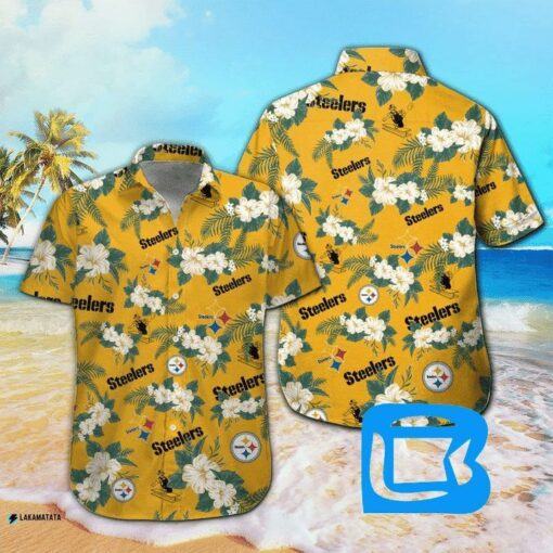 NFL Pittsburgh Steelers White Big Flower In Golder Background Hawaiian Shirt