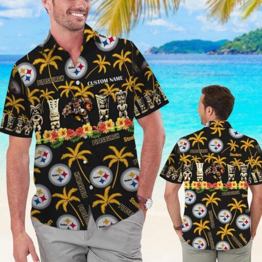 Pittsburg Steelers Name Personalized Short Sleeve Button Up Tropical Hawaiian Shirt