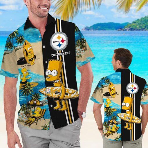 Pittsburg Steelers Simpsons Name Personalized Short Sleeve Button Up Tropical Hawaiian Shirt