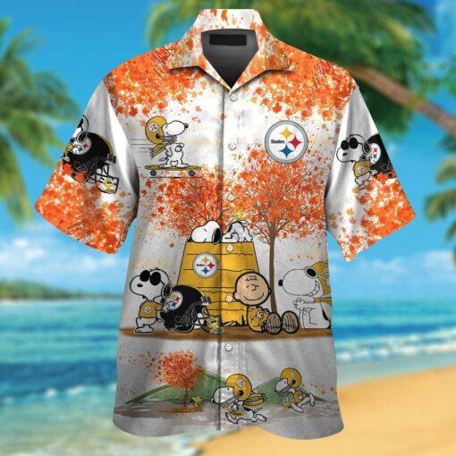 Pittsburg Steelers Snoopy Autumn Short Sleeve Button Up Tropical Hawaiian Shirt