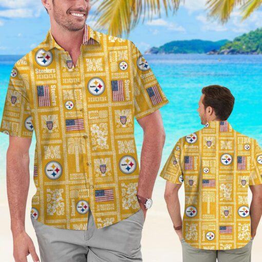 Pittsburg Steelers Summer Commemorative Short Sleeve Button Up Tropical Hawaiian Shirt