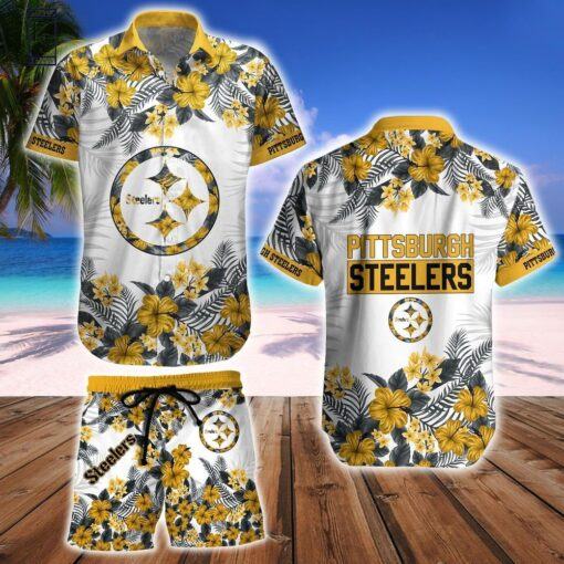 Pittsburg Steelers Tropical Style Hawaiian Shirt Short Combo Set