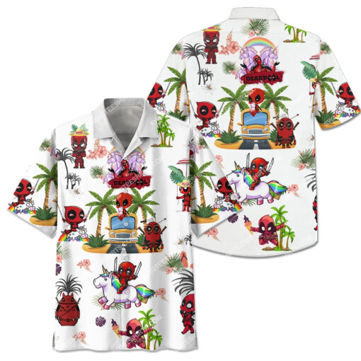 marvel hero deadpool on the beach summer full printing hawaiian shirt