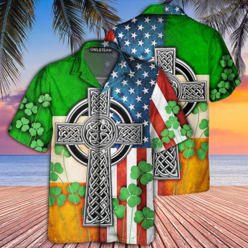 Irish St Patrick?s Day Hawaiian Shirt American Flag Celtic Cross