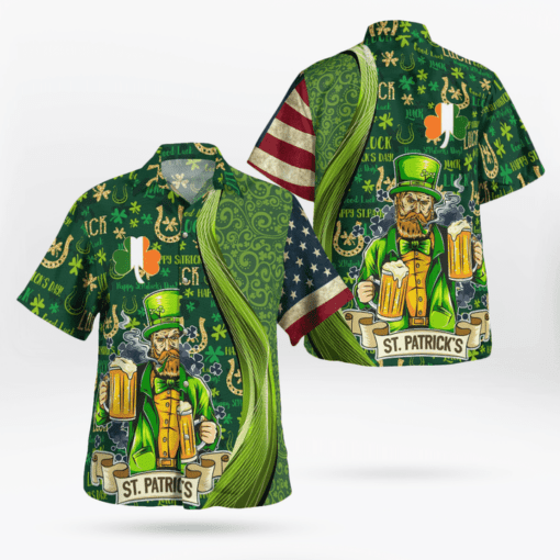 St Patrick?s Day Hawaiian Shirt, Good Luck Shamrock Drinking Man Hawaii Shirt ? Irish Gifts