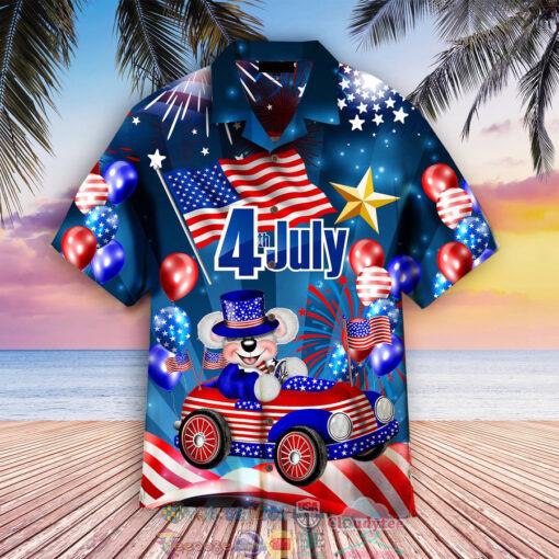 4TH OF JULY INDEPENDENCE DAY WHITE BEAR WITH CAR HAWAIIAN SHIRT