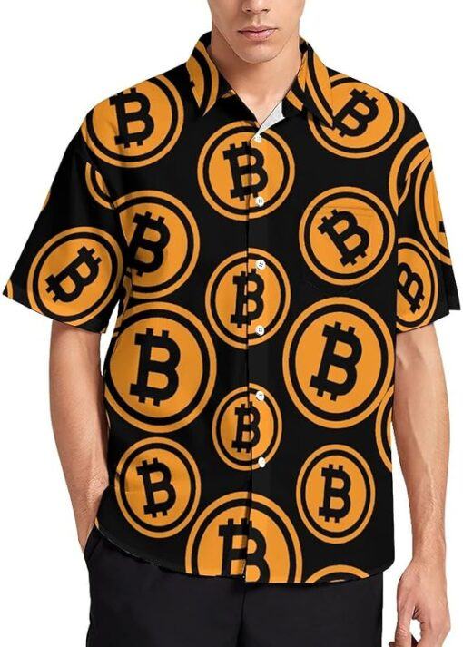 Bitcoin Logo Men's Hawaiian Short Sleeve Shirt Button Down Causal Tee