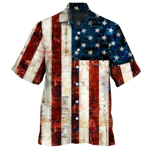 American Flag retro Button Up Shirts, Patriotic Hawaiian Shirt